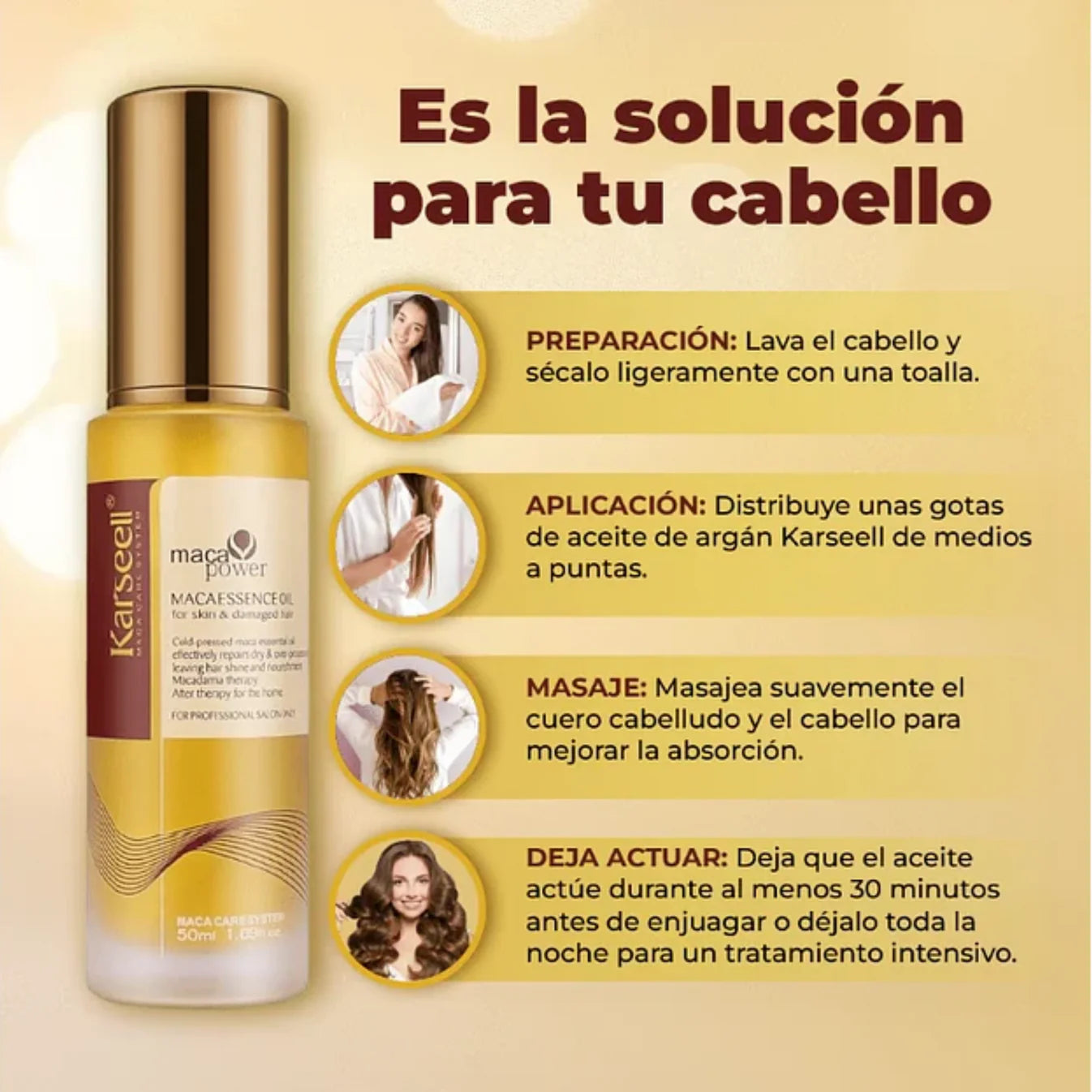 Tripack Karseell: Mascarilla Maca & Aceite de Argán & Shampoo Reparador. + GUIA CUIDADO CAPILAR GRATIS